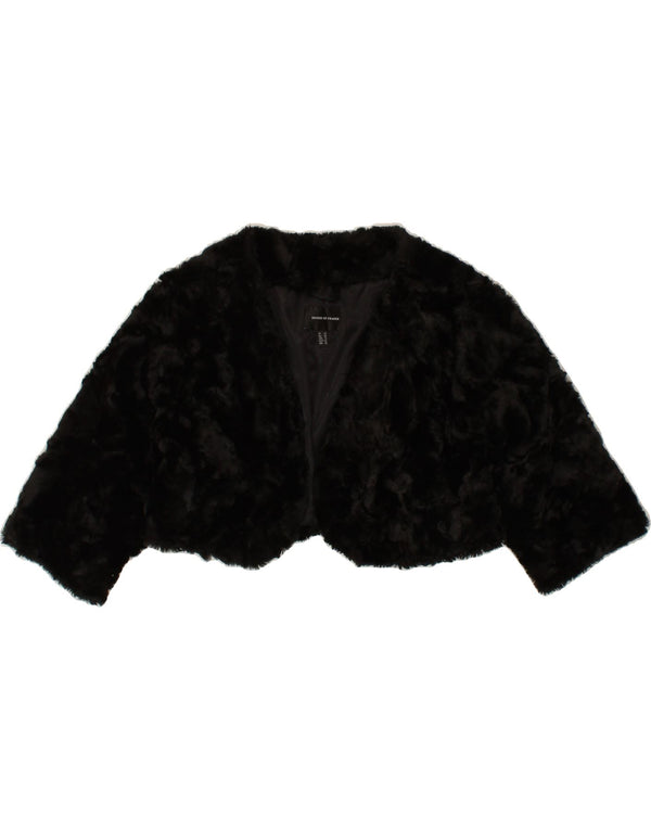 VINTAGE Womens Faux Fur Bolero Jacket UK 12 Medium Black Acrylic