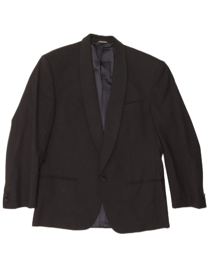 Giacca blazer vintage da uomo a 1 bottone IT 48 media nera in lana vergine classica