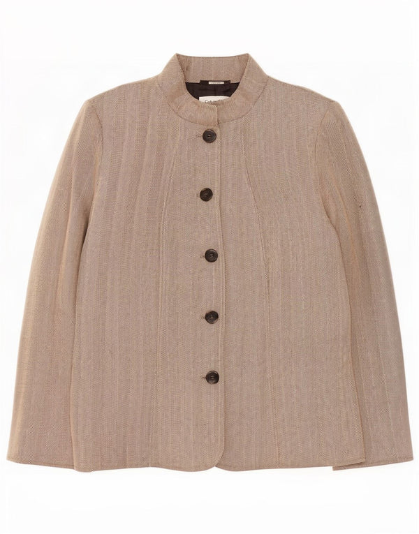 Giacca blazer a 5 bottoni da donna Calvin Klein US 14 XL Rayon beige a spina di pesce