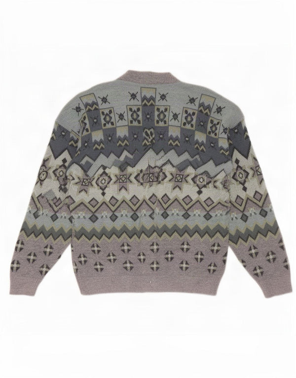 Navigare Mens Cardigan Sweater 2XL Grey Geometric Lambswool