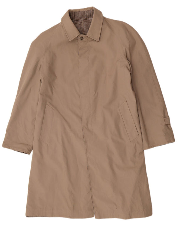 Soprabito reversibile da uomo vintage UK 40 grande poliestere a quadri beige