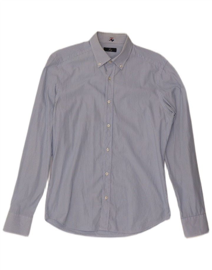 Camicia da uomo Fay taglia 39 15 1/2 cotone a righe blu medio