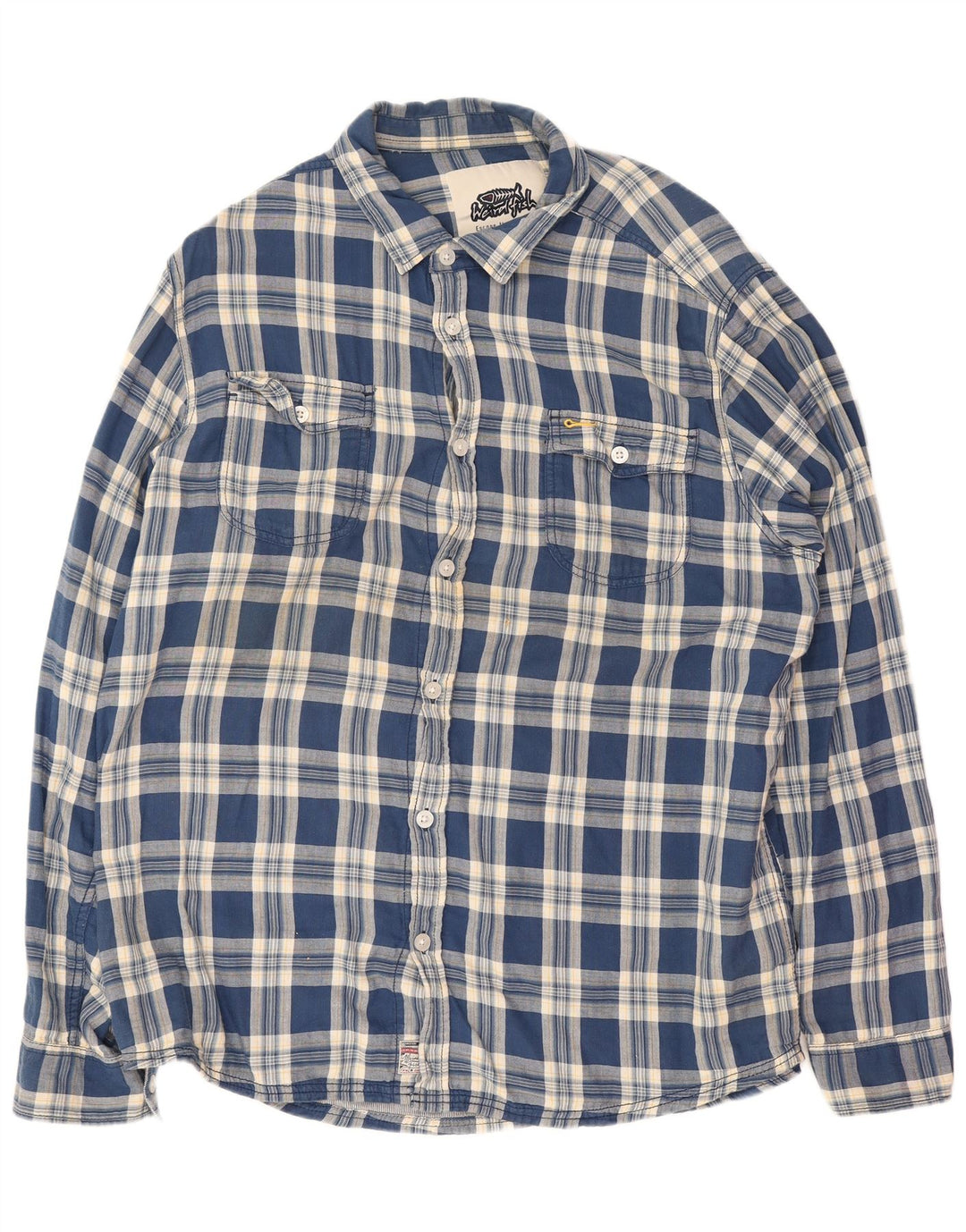 Camicia da uomo Weird Fish 2XL in cotone scozzese blu