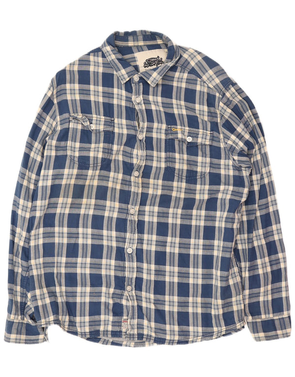 Camicia da uomo Weird Fish 2XL in cotone scozzese blu