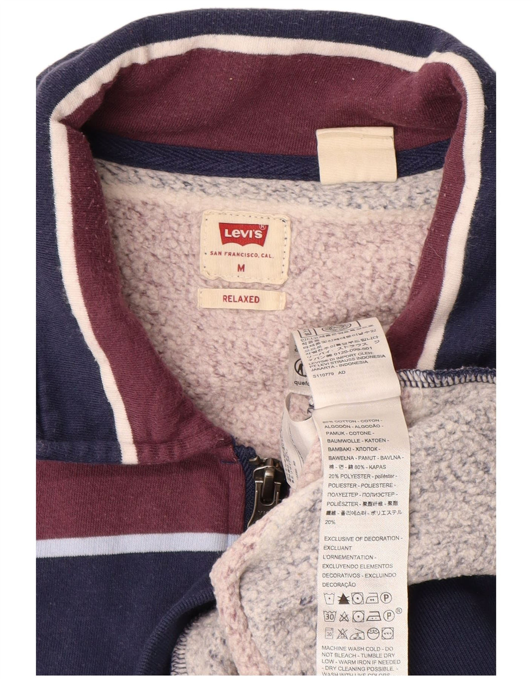 LEVI'S Felpa da uomo rilassata con collo con zip, maglione medio a righe blu navy