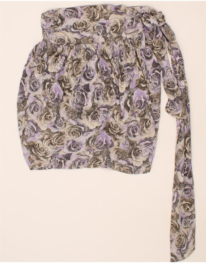 VINTAGE Womens Bubble Skirt IT 44 Medium W30 Grey Floral Viscose Vintage Vintage and Second-Hand Vintage from Messina Hembry 