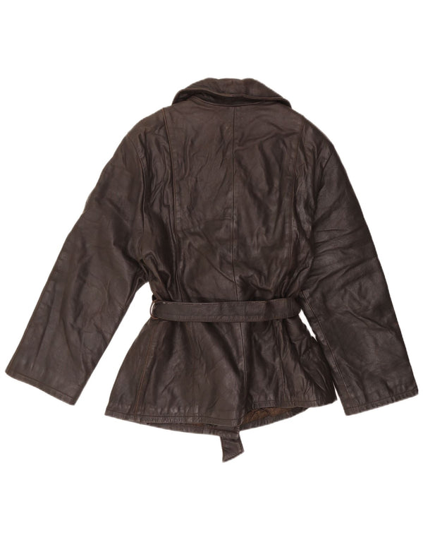 Giacca in Pelle Doppio Petto Donna VINTAGE IT 46 Large in Pelle Marrone