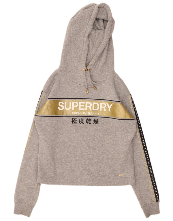 Maglione con cappuccio grafico oversize da donna SUPERDRY UK 8 piccolo grigio