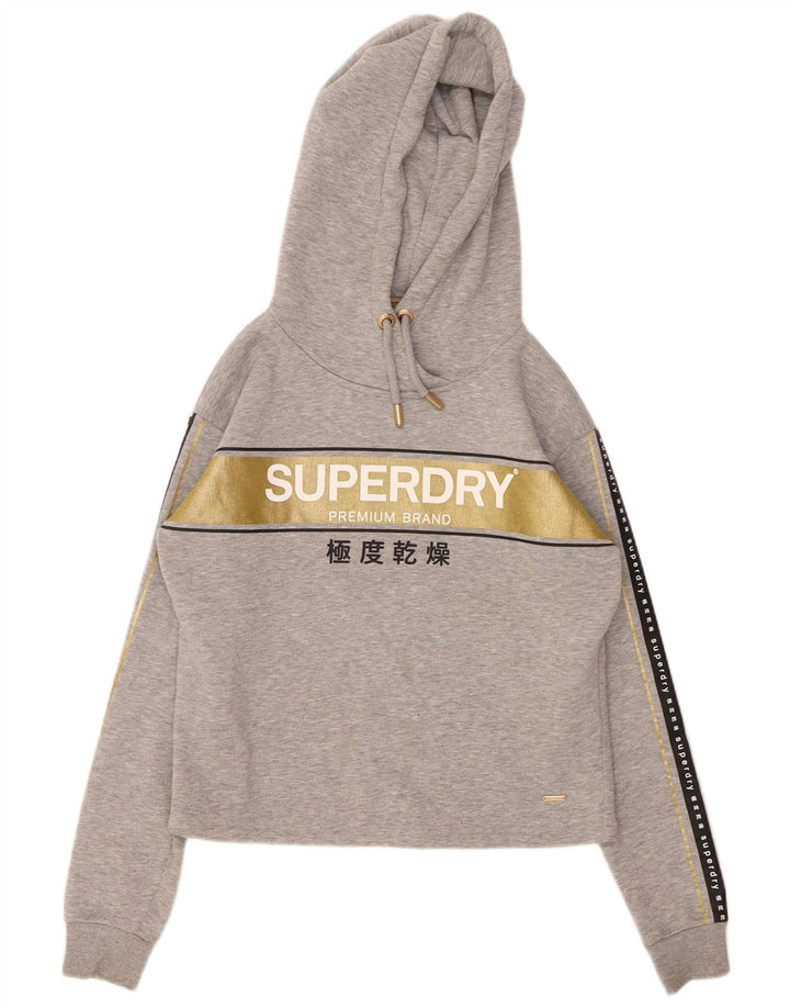Maglione con cappuccio grafico oversize da donna SUPERDRY UK 8 piccolo grigio