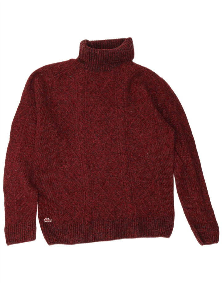 Maglione maglione da uomo a collo alto Lacoste taglia 5 grande in lana bordeaux