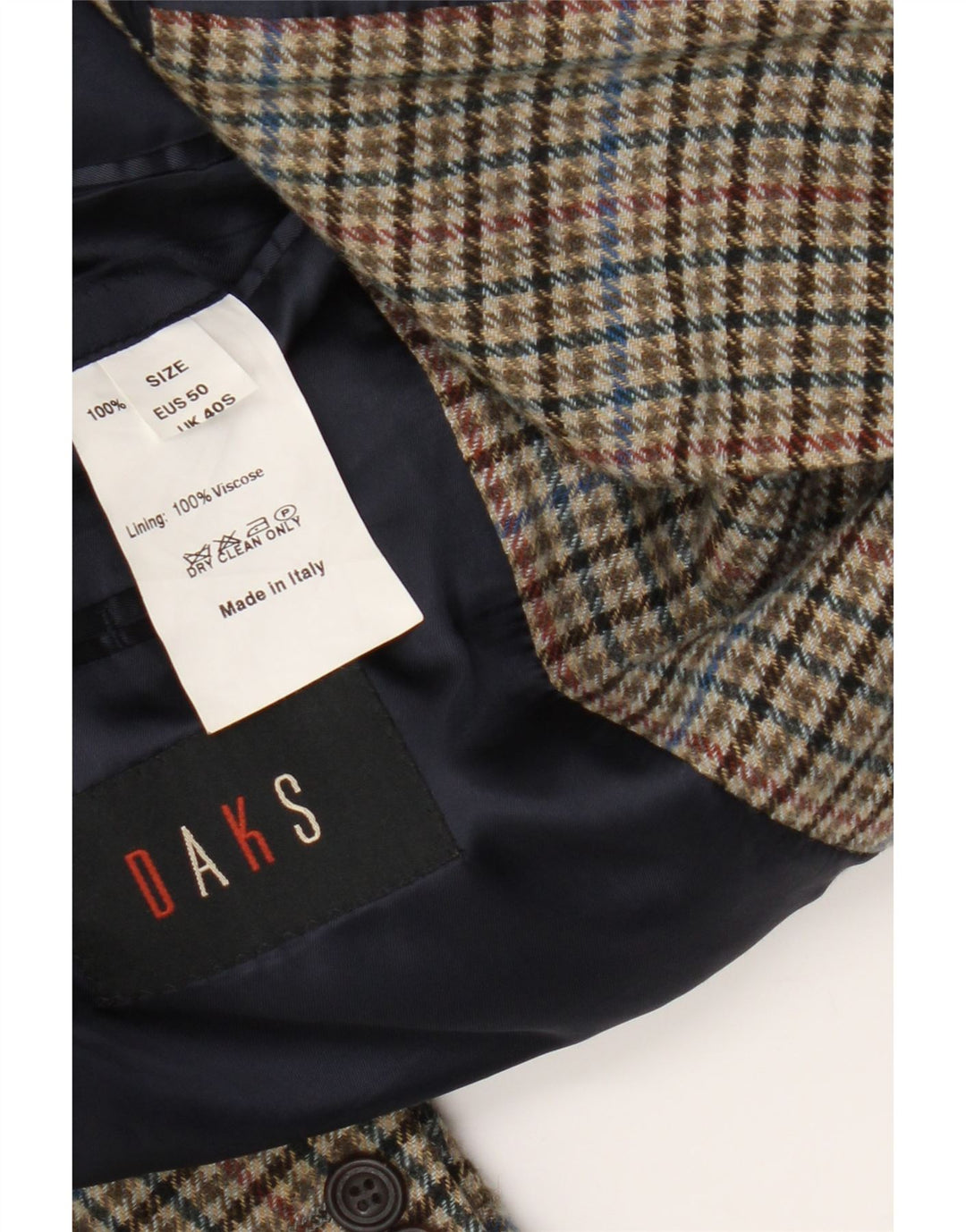 Giacca blazer da uomo a 2 bottoni DAKS UK 40 grande lana vergine pied de poule marrone