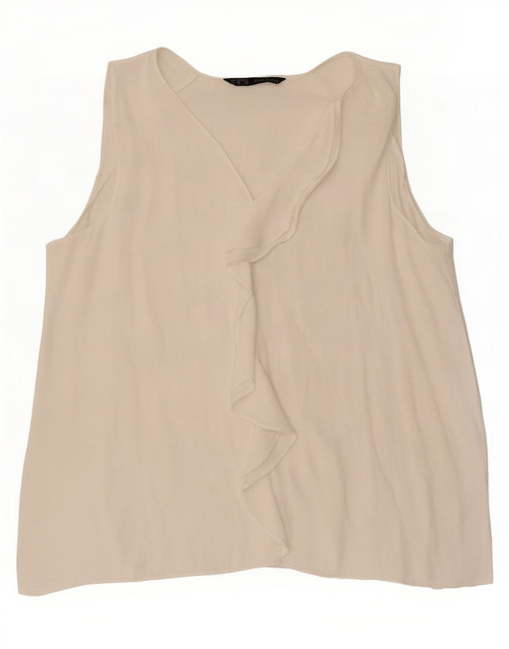 Top Zara da donna, camicetta senza maniche con volant sul davanti, UK 12, bianco medio