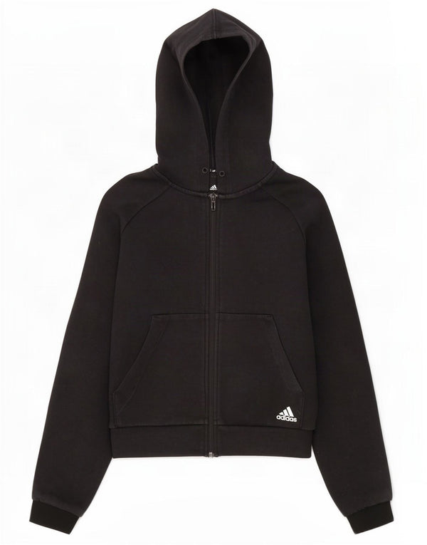 Maglione con cappuccio e zip da donna Adidas UK 12/14 Cotone nero medio