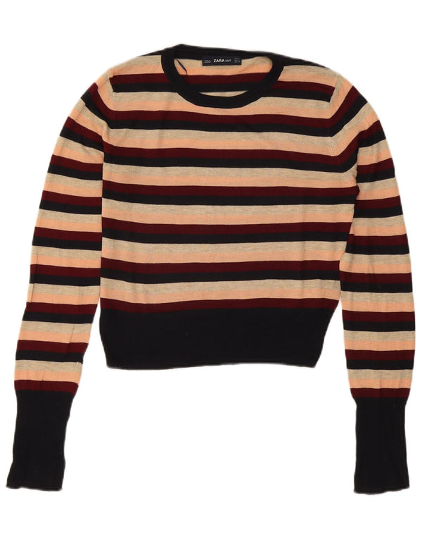 Maglione corto girocollo da donna Zara UK 10 piccolo a righe multicolore