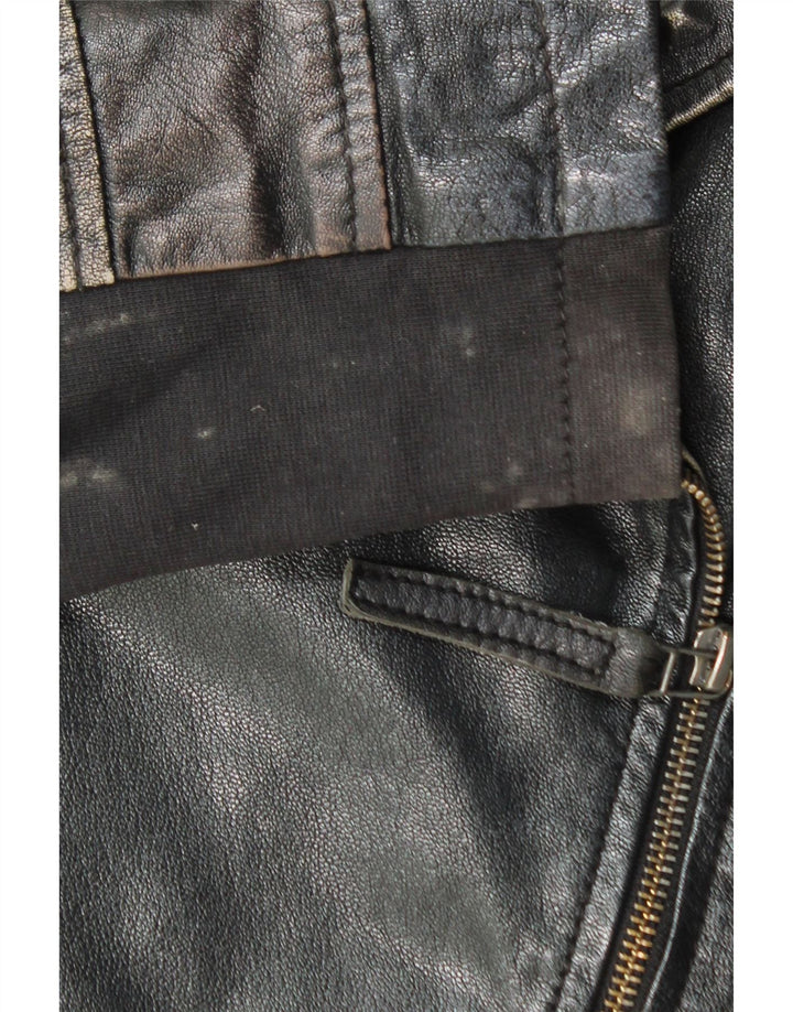 Giacca da motociclista in pelle corta da donna vintage IT 40 piccola in pelle nera