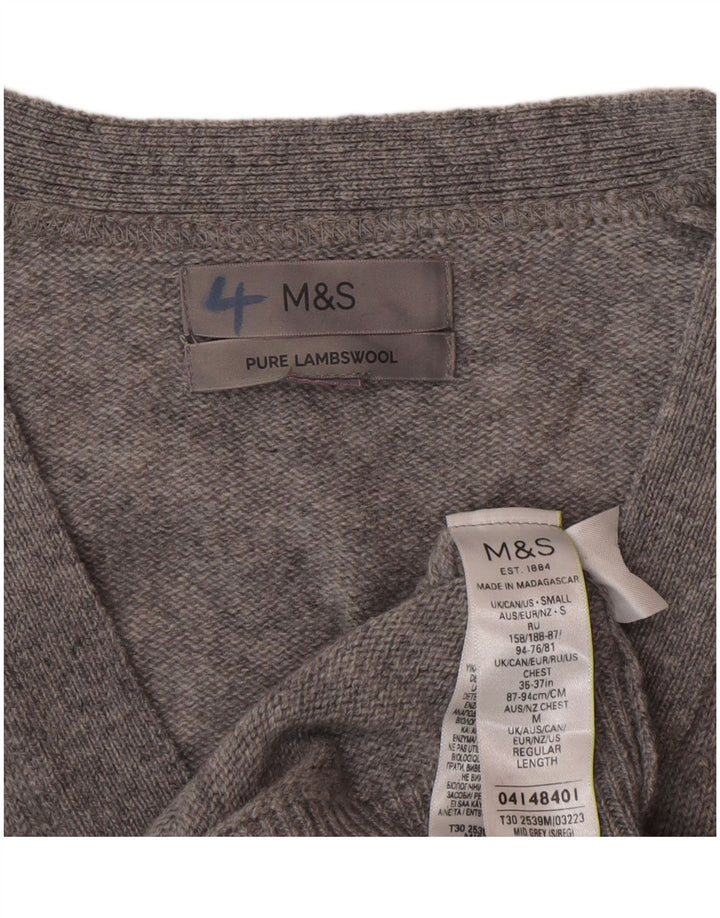 Maglione cardigan da uomo Marks & Spencer piccolo lana d'agnello screziata grigia