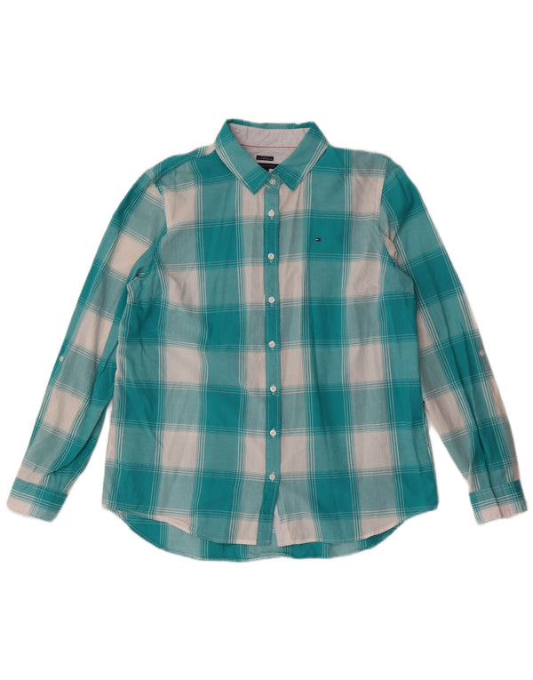 Camicia da donna Tommy Hilfiger vestibilità rilassata UK 16 grande plaid turchese