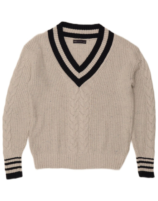Maglione oversize con scollo a V da donna Marks & Spencer UK 6 XS grigio chiazzato