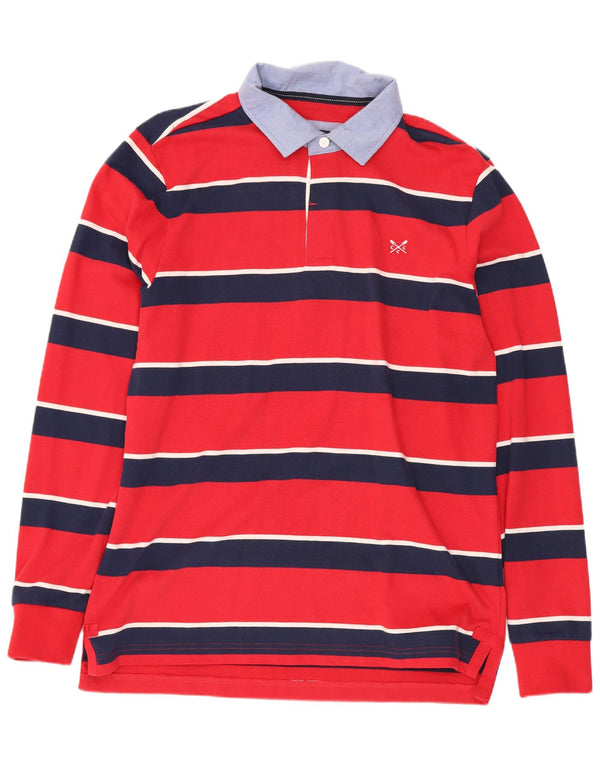 Crew Clothing Polo da rugby da uomo a maniche lunghe in cotone a righe rosse medie