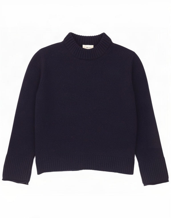 Jigsaw maglione corto da donna con collo dolcevita UK 12 medio blu navy lana