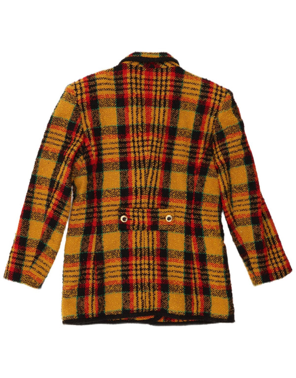 Giacca blazer doppiopetto vintage da donna UK 10 piccoli quadri gialli