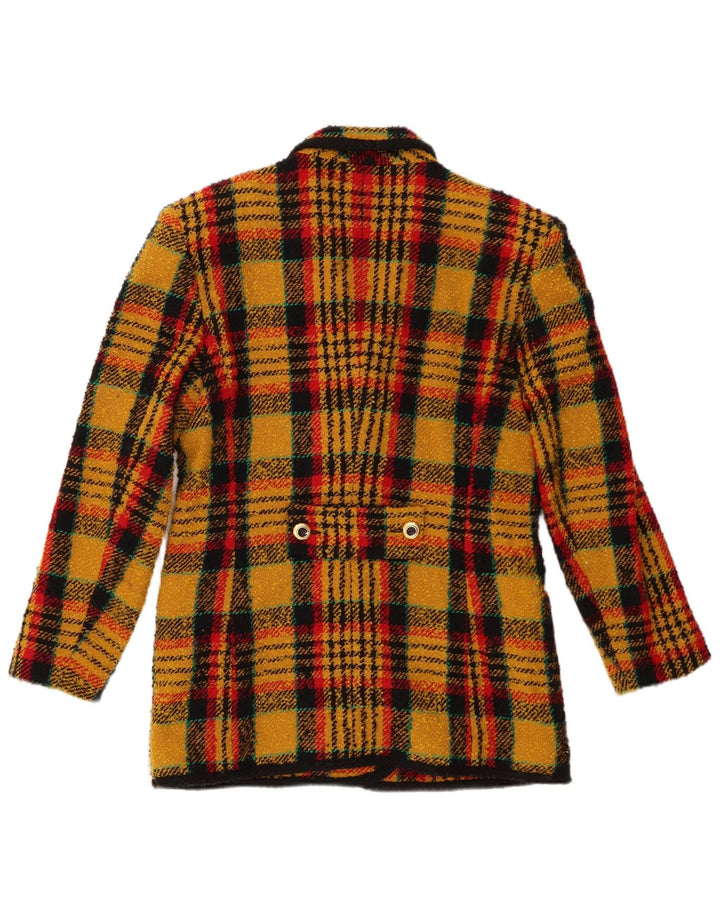 Giacca blazer doppiopetto vintage da donna UK 10 piccoli quadri gialli