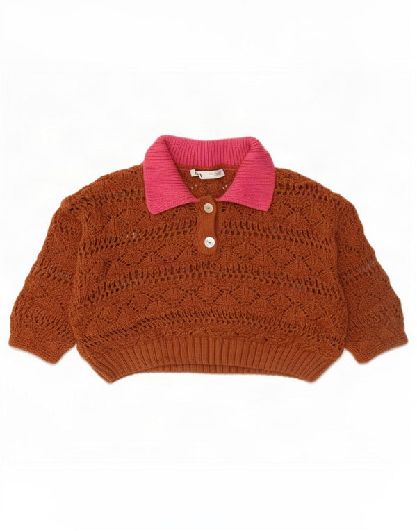 Maglione corto con collo a polo corto da donna Zara UK 14 Marrone medio