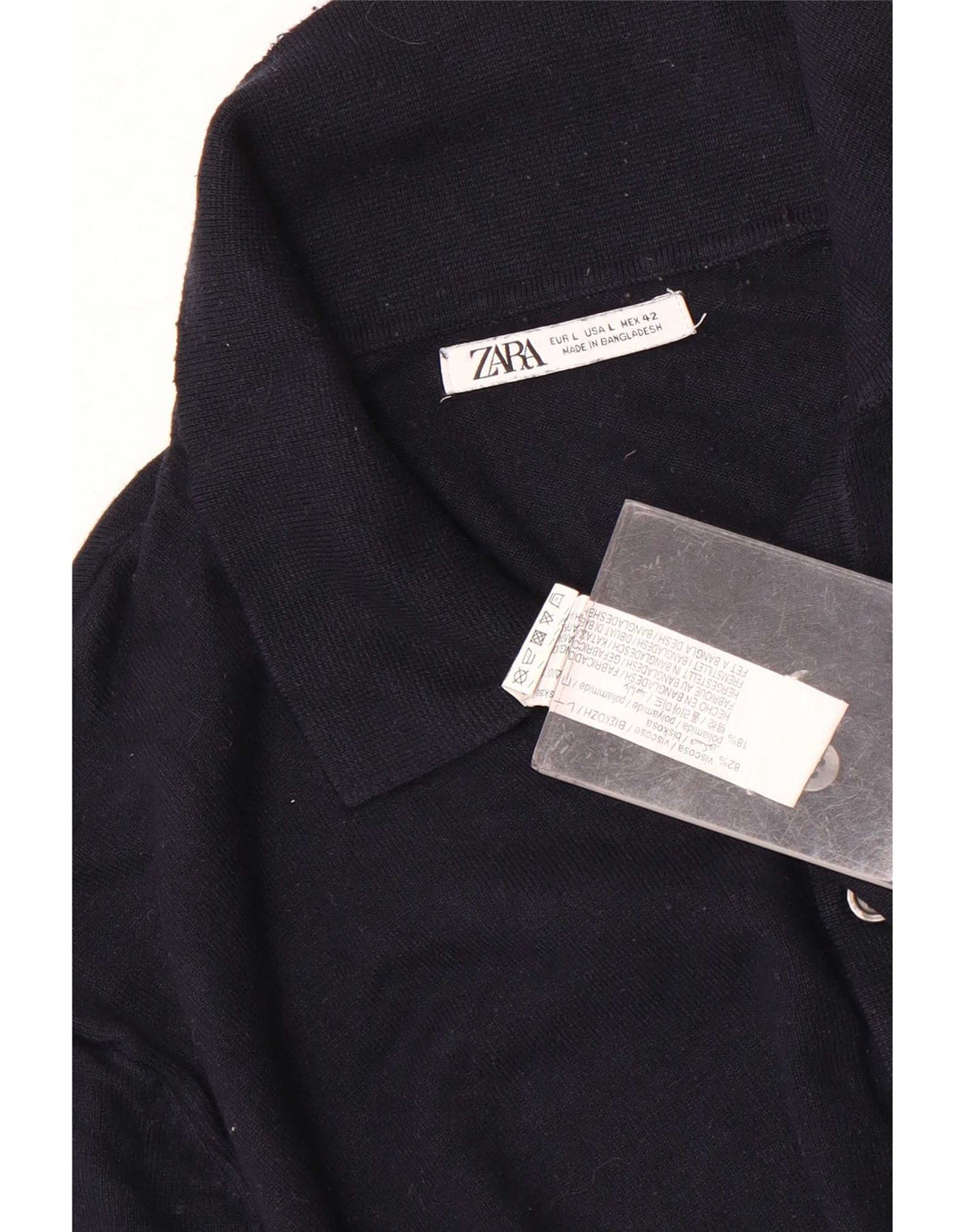 Polo da donna Zara UK 14 grande in viscosa blu navy