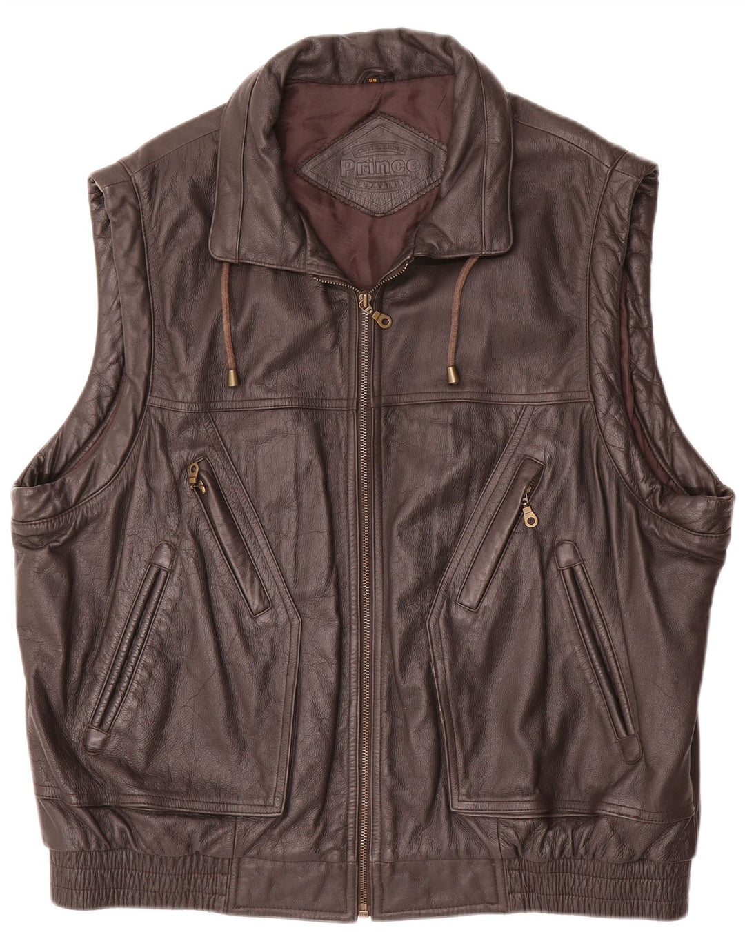 Gilet in pelle da uomo Prince IT 58 4XL Marrone