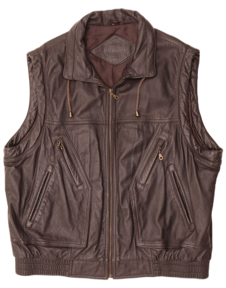 Gilet in pelle da uomo Prince IT 58 4XL Marrone