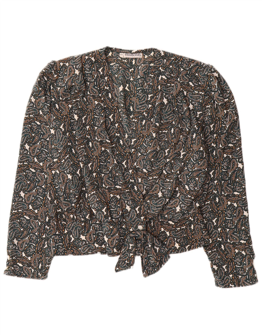 DIANA BENTALLS Camicia Camicetta da donna IT 46 Large Marrone Paisley Poliestere