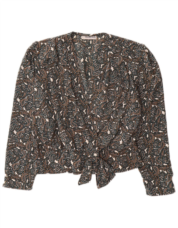 DIANA BENTALLS Camicia Camicetta da donna IT 46 Large Marrone Paisley Poliestere