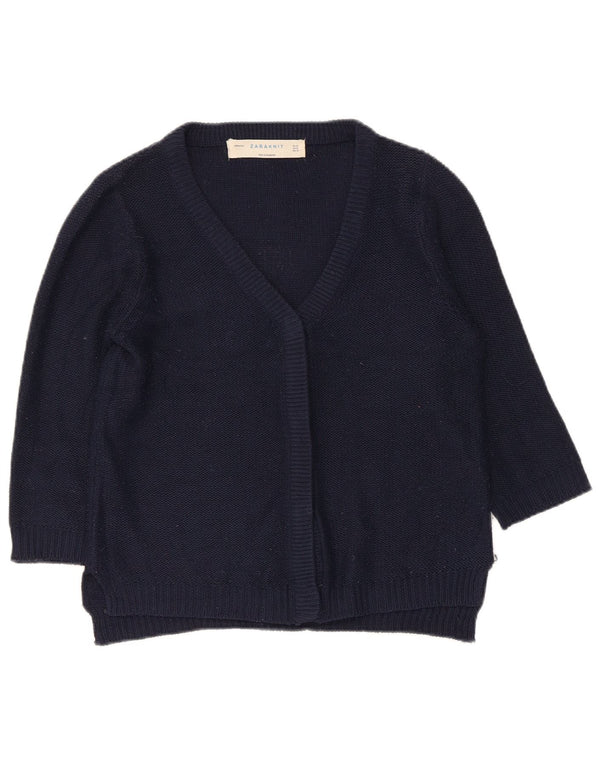 Maglione cardigan con maniche a 3/4 da donna Zara UK 12 Acrilico blu navy medio
