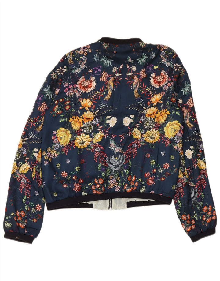 Giubbotto bomber grafico Zara da donna Trafaluc UK 14 medio blu navy floreale
