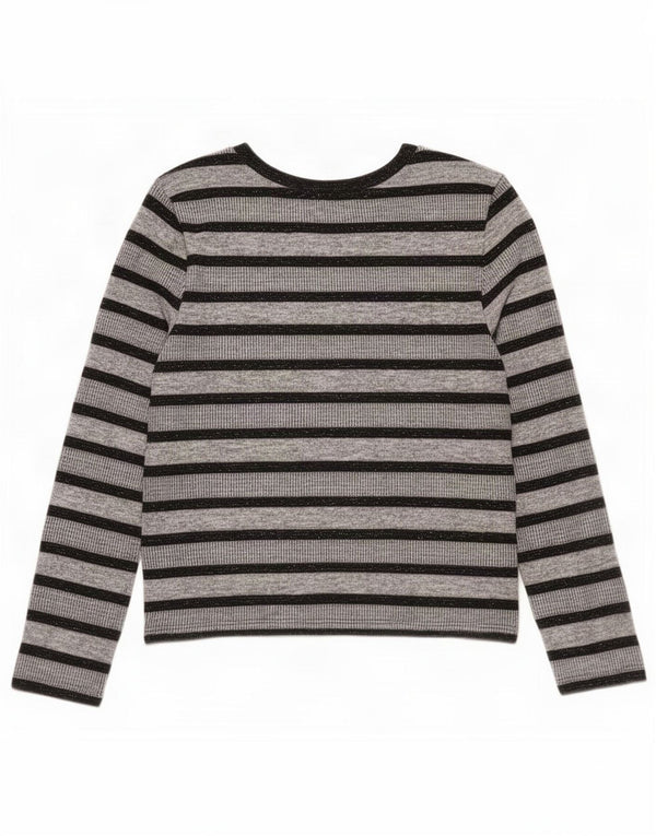 Marks & Spencer Womens Top Long Sleeve UK 12 Medium Grey Striped Polyester