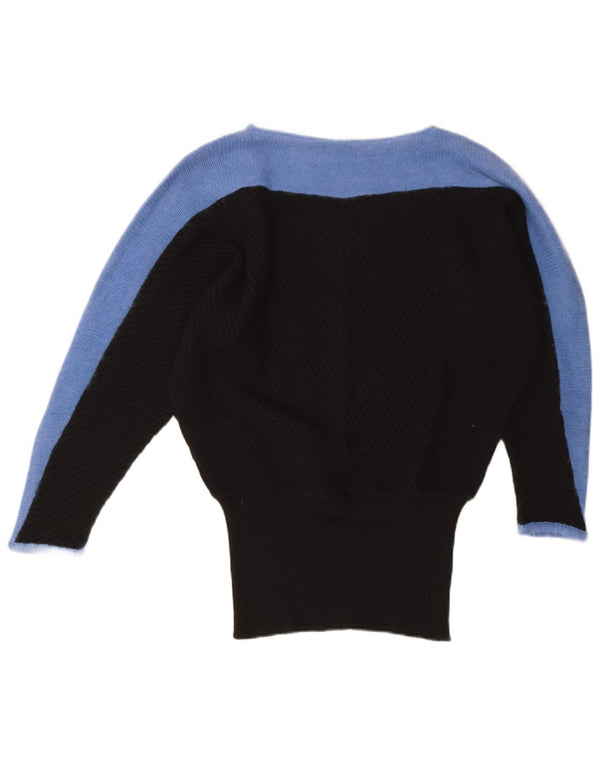 Maglione maglione vintage da donna con scollo a barca UK 18 XL color block nero