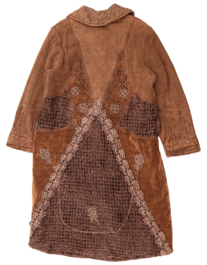 Soprabito da donna UK 16 grande cotone patchwork marrone