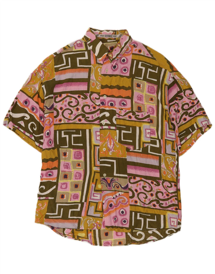 Camicia vintage da uomo a maniche corte grande patchwork in viscosa multicolore