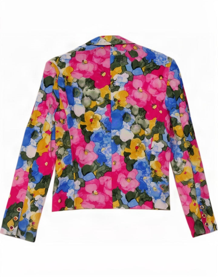 Giacca blazer vintage da donna a 1 bottone IT 46 grande seta floreale multicolore