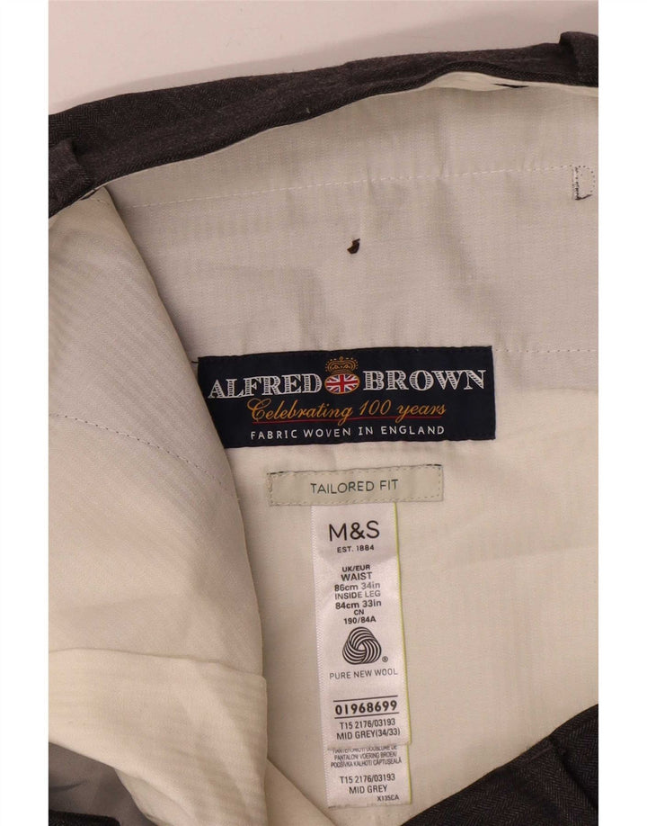 Pantaloni da abito dritti su misura da uomo Marks & Spencer W34 L30 grigi