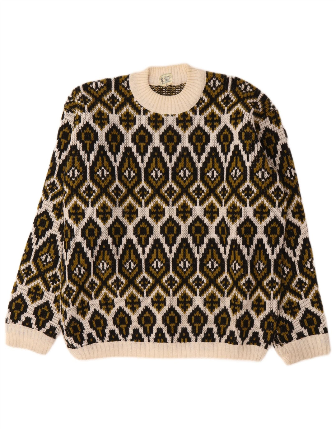 Maglione da donna vintage con collo dolcevita, medio, bianco sporco, Fair Isle