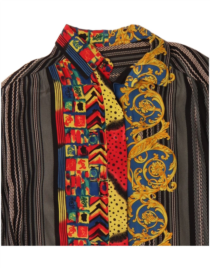 Camicetta camicia vintage da donna UK 14 grande grigio Paisley