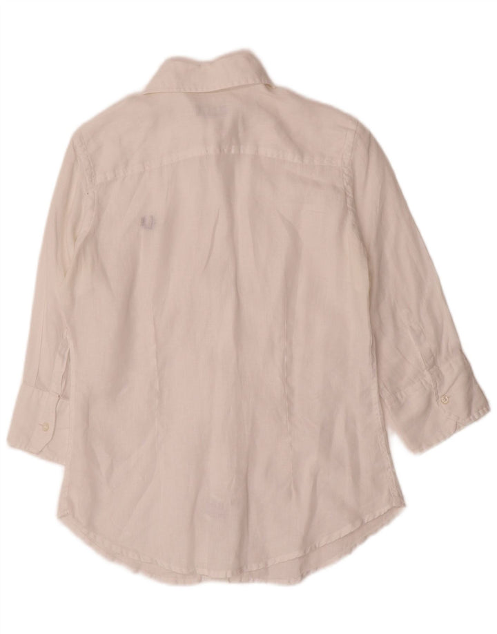 Camicia a maniche a 3/4 da donna Fred Perry UK 10 Small Lino bianco