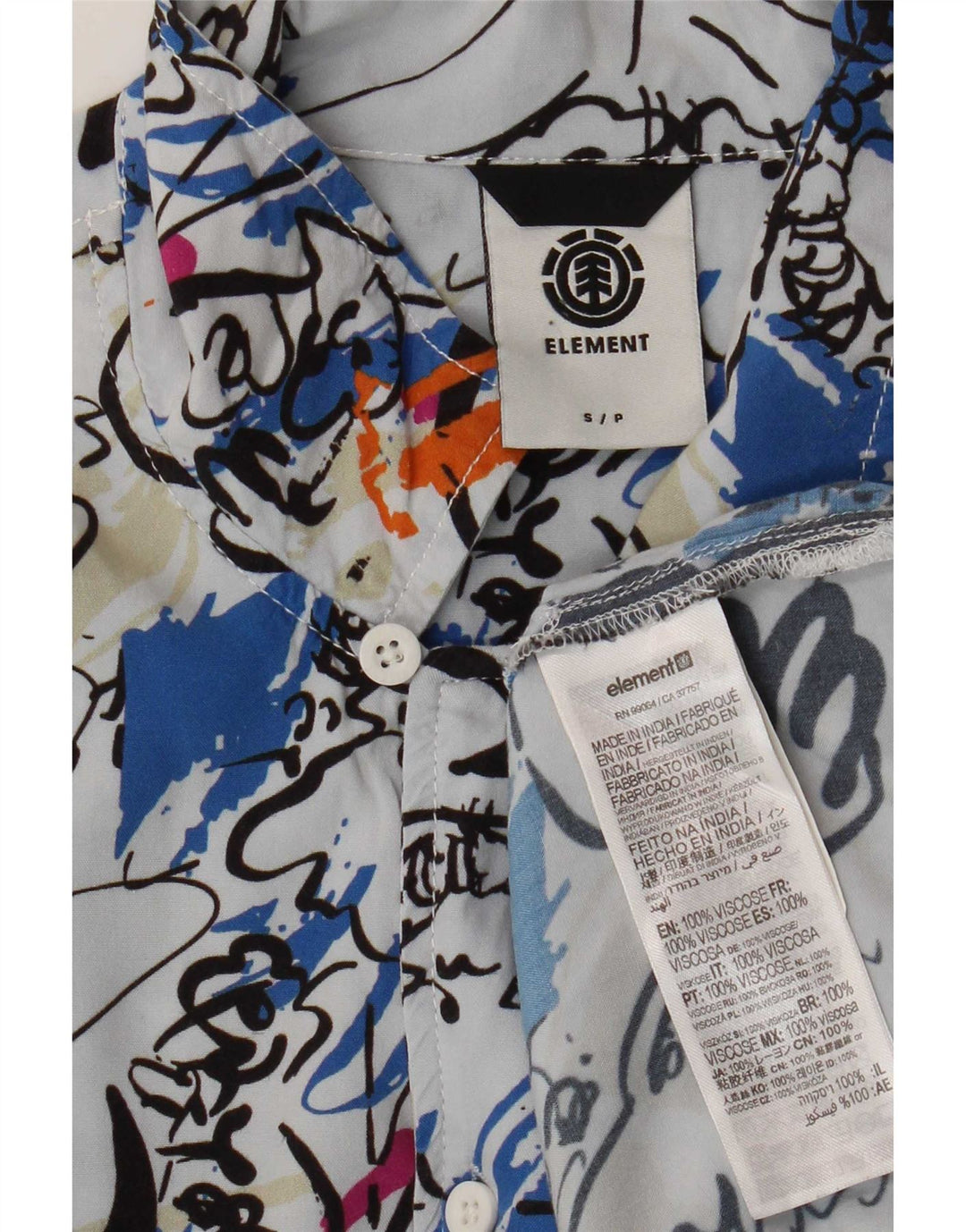 Camicia a maniche corte da uomo con motivo astratto Element Small in viscosa blu