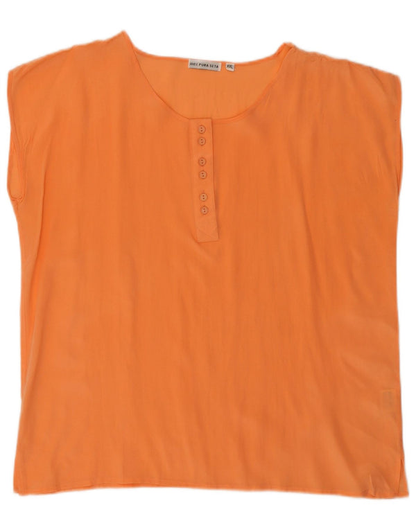 Vintage Womens Sleeveless Blouse Top UK 20 2XL Orange Silk
