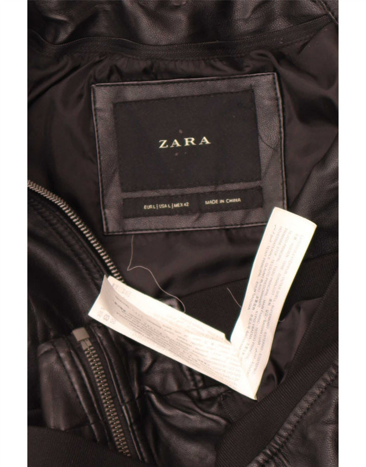 Giubbotto bomber da uomo in ecopelle Zara UK 40 grande poliestere nero