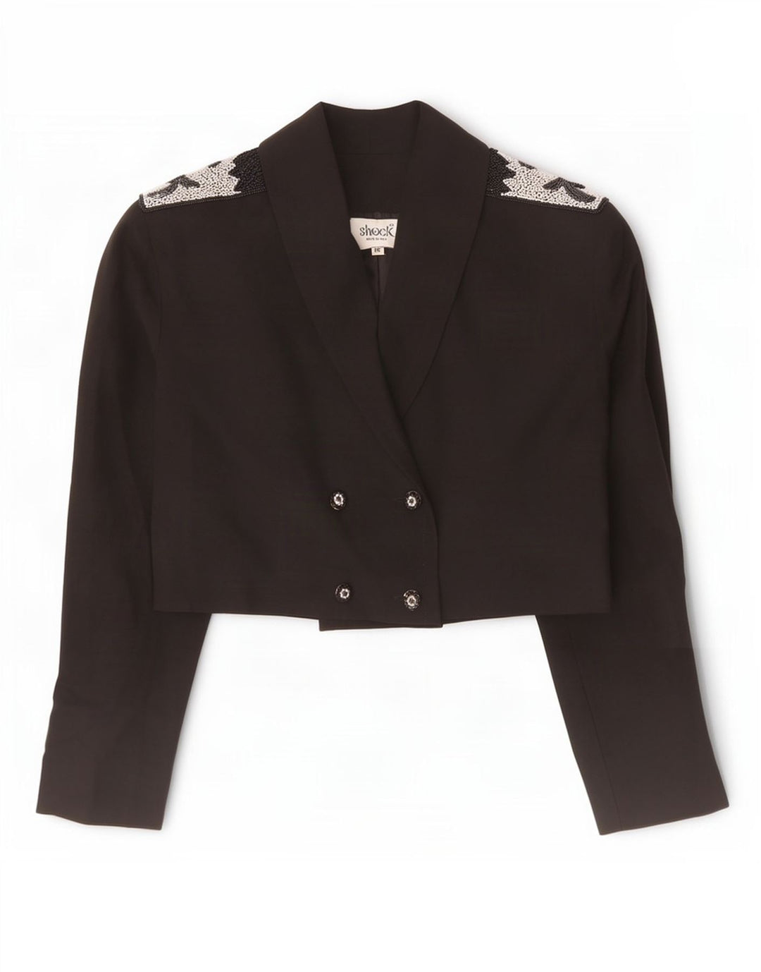 Giacca blazer doppiopetto vintage da donna UK 14 lana nera media