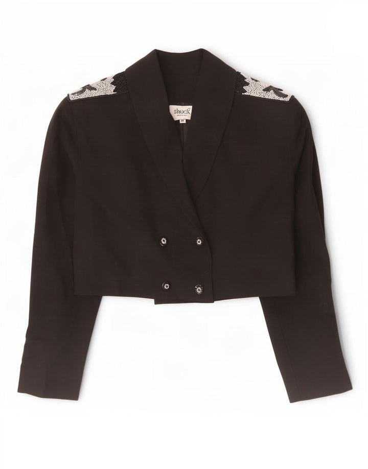 Giacca blazer doppiopetto vintage da donna UK 14 lana nera media
