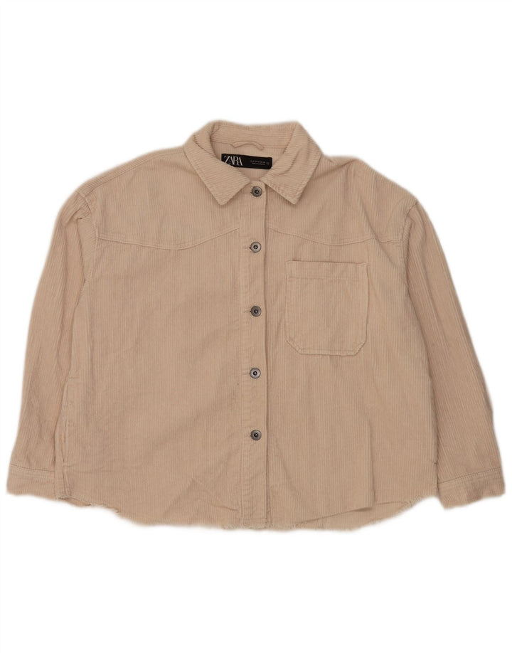 Camicia da donna oversize in velluto a coste ZARA UK 14 cotone bianco sporco medio