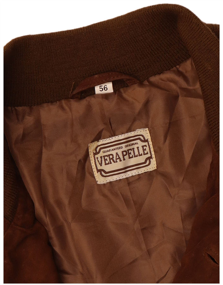 Giubbotto bomber vintage in pelle scamosciata da uomo IT 56 3XL in pelle marrone